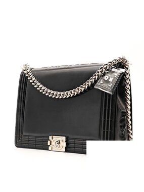Chanel Boy Patent Leather Chain Shoulder Bag Black